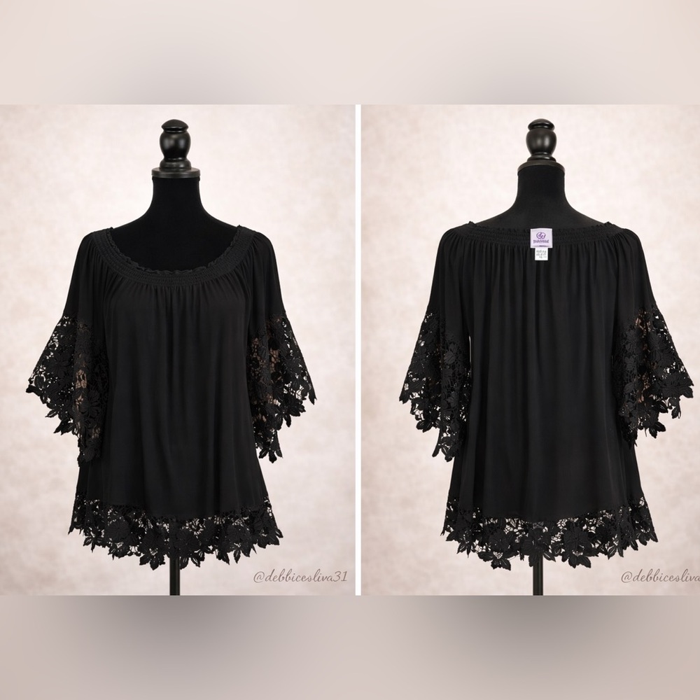 Muche Muchette Black Asymmetrical Ruffled 3/4 Sleeve Blouse